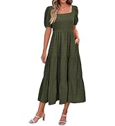 PRETTYGARDEN Women's Summer Dresses 2026 Puff Sleeve Square Neck High Waist Smocked A-Line Flowy ...