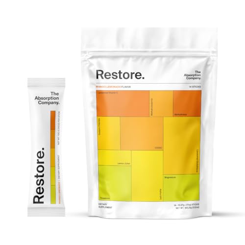 The Absorption Company Electrolyte Powder Packets - Workout Recovery & Hydration Drink Mix with Liposomal Glutathione, Vitamin C & Methylated B Vitamins - Mango Lemonade (14 Sticks)