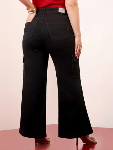 Image of Miss Chase A+ Women's Wide-Leg High-Rise Regular-Length Stretchable Cargo Denim Jeans