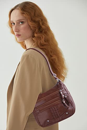 Image of ELDA 10 Pockets Crossbody Purse for Women Medium Pocketbooks Ladies Soft PU Leather Shoulder Bag Ladies Top Handle Satchel