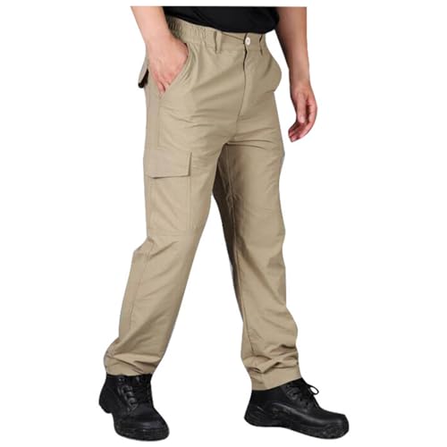 Khaki Cargo Pants for Men Baggy Lightweight Breathable Stretch Casual Trousers Elastic Waist Outdoor Hiking Work Pant