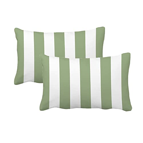 Leaveland Juego de 2 fundas de almohada rectangulares de algodón y poliéster de 12 x 20 pulgadas, color verde salvia y blanco, fundas de cojín lumbar, decoración del hogar, cama, sofá, funda de