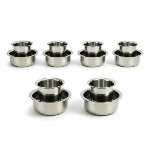 Image of Stainless Steel Dabara Tumbler Bowl Set Pack of 6 | 100 ml Coffee Glass with 200 ml Bowl | Traditional South Indian Kumbakonam Filter Coffee Serveware Mirror Finish