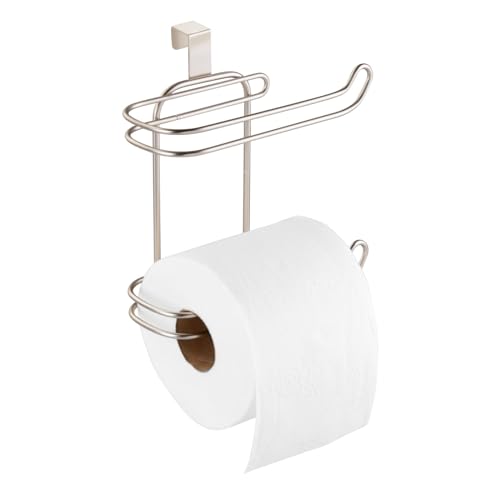 mDesign Toilet Paper Roll Holder for Bathroom Storage, Over the Tank - Satin