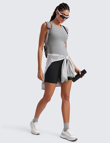 Image of CRZ YOGA Seamless Racerback Tank Waist Length | Training, Chafe-Free, Slim Fit, Crewneck, Mesh Vents, Workout, Sleeveless Tops for Women