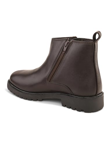 Image of STANPHORD mens Chelsea Boot STANPHORD Men's Brown PU High-Top Chelsea Boots | Round Toe Slip-On Ankle-Length Shoes | Stylish Formal & Casual Office Wear Boots | Comfortable Durable Everyday Footwear TPZN 2201 BROWN-10