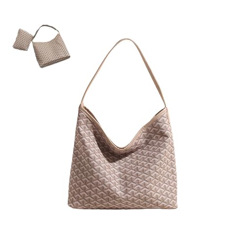 KEKUBUWE Bolso tote para mujer con cartera grande, Bolso hobo con estampado geométrico, Bolso de hombro de gran capacidad (Khaki,One Size)
