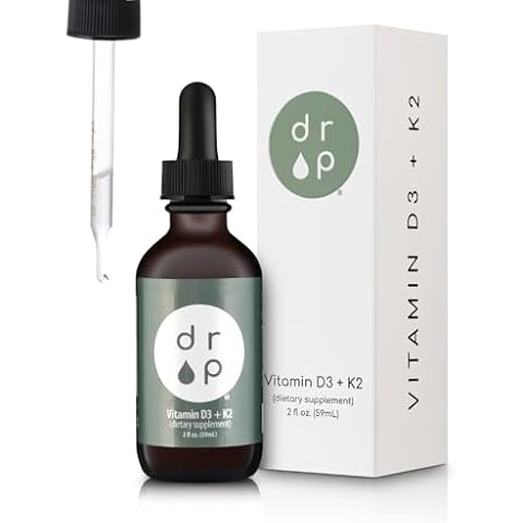 Vitamin D3 + K2 Drops with 1000 IU of Plant Based D3 and 45 mcg of K2, 2 oz Liquid Supplement for Bone Strength, Improved Mood - No Artificial Preservatives, Unflavored, with Coconut MCT Oil Cover