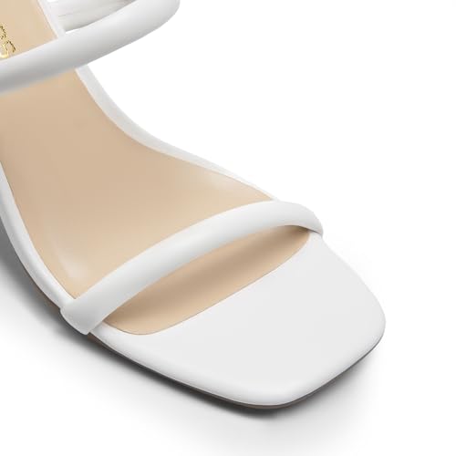 DREAM PAIRS DREAM PAIRS Women's Square Open Toe Block Heels Two Strap Slip On High Heeled Slides Sandals,Size 8.5,White