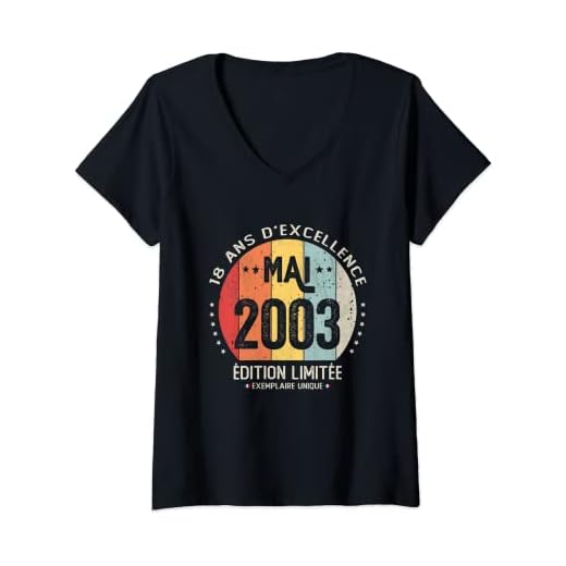 Mujer 18 años de cumpleaños, regalo de mayo de 2003, niño o niña Camiseta Cuello V