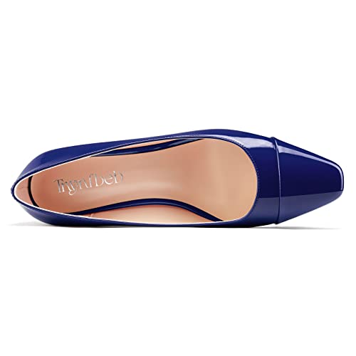 TNYNFBEB Women Chunky Block Mid Heel Close Square Toe Pumps Slip-on Patchwork Wedding Party Basic Classic 2.0 Inches Heels4