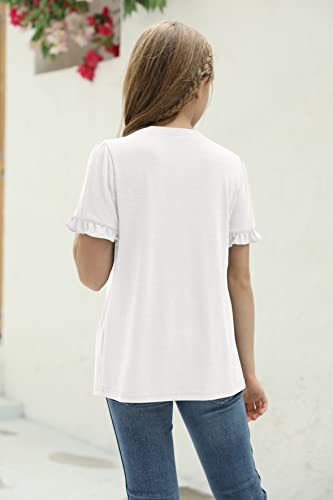 Image of Haloumoning Girls Crew Neck T Shirts Peplum Babydoll Tops Tees 4-15 Years | Girls T-Shirts, Casual Loose Tunic Tops, Cute Ruffle T Shirts, Short Sleeve Shirts, Long Sleeve Blouse