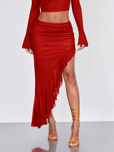 Trend Women's Summer Basic Skirt Asymmetrical Skirt With Ruffle For Beach3