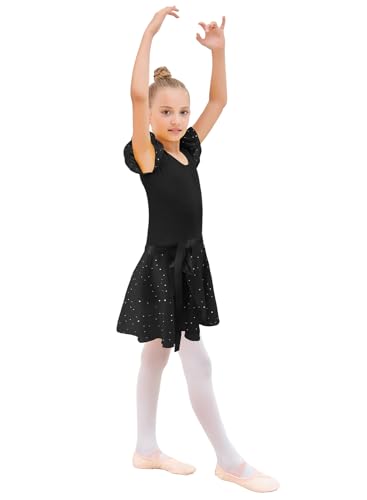 Image of EQSJIU Ballet Leotards for Girls with Removable Skirt Combo Tie Ruffle Sleeve Ballet Dance Dress Outfit 2-12 Years