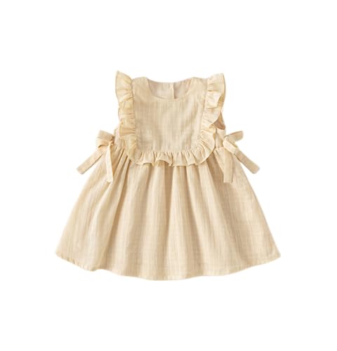 Meufam Toddler Baby Girl's Halter Neck Off Shoulder Floral Print Sleeveless Summer Casual Sundress Party Dresses (Beige,140/5-6 Y,Unisex,Big Kid,US,Age,5 Years,6 Years)