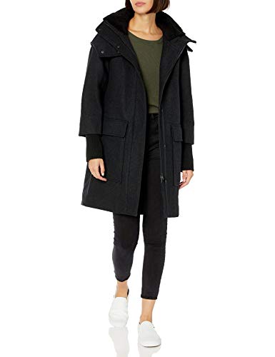 Soia & Kyo Women's Kerriane Diagonal Wool Coat with Hood, Black, XX-Small