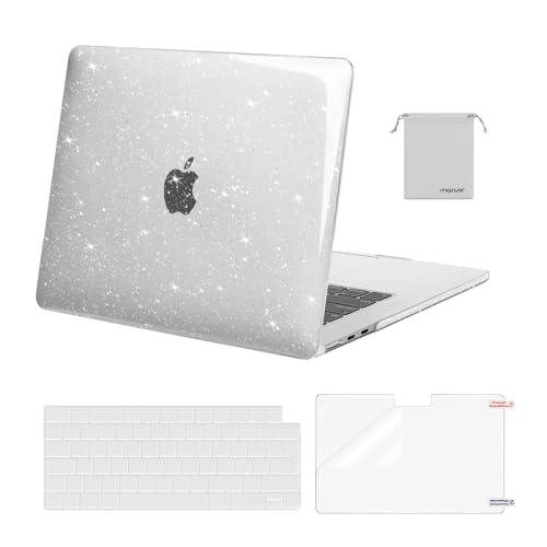 MOSISO Cover Compatibile con MacBook Air 15 Custodia M5 M4 M3 M2 2026 2025-2023 A3448 A3241 A3114 A2941,Glitter Cover per Macbook Air 15 Pollici M5 M4 M3 M2&Copritastiera&Pellicola&Borsa, Trasparente