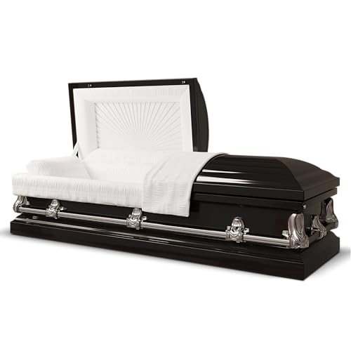 Titan Casket Elegant Orion Series Funeral Casket for Humans - Handcrafted Steel Casket with Luxurious Black Finish & White Crepe Interior, Reinforced Handles, Adjustable Bed with Gasketed Sealer