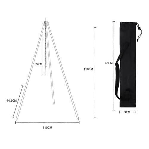 Holzsammlung 110CM Camping Stativ Lagerfeuer Kochen Stativ Outdoor Grillrost Stand Halterung Hängekette Verstellbar BBQ Dreibein im Freien(Silber)