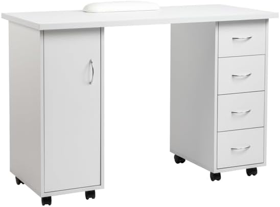 Double Edged Manicure Nail Table with Drawer (White)