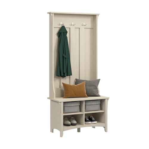 Image of Bush Home Salinas Hall Tree with Shoe Storage Bench in Antique White, Multi-Purpose Home Organizer, Entryway Solution with Seating and Hooks