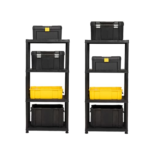 Addis 4 Tier Plastic Storage Shelving Units Twin Pack – Durable Freestanding Organiser for Garage, Shed, Utility Room, or Home – Space-Saving Easy Assembly Plastic Black - Image 5