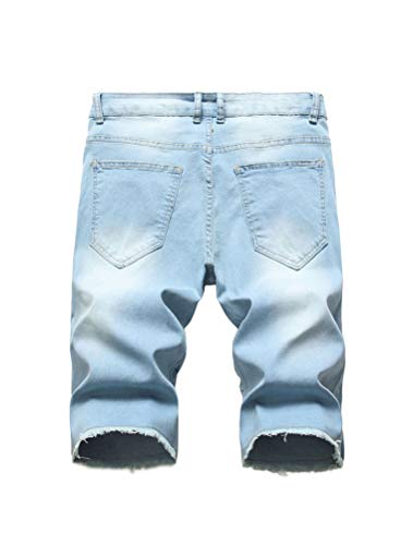 Image of PASOK Men's Casual Denim Shorts Distressed Stretchy Jeans Shorts Ripped Short Pants