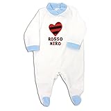 Zigozago Rompertje Made in Italy handgemaakte romper met rood hart zwart gestreept geborduurd - blauw - 68