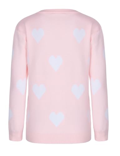 Image of Women's Pullover Sweaters Cute Multi-Hearts Knitted Casual Sweater (Pink, XXL-Large)