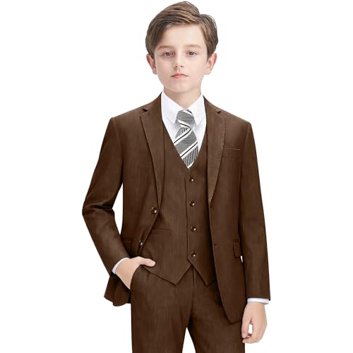 Boy Corduroy Suit for Wedding 5 Piece Slim Fit Coffee
