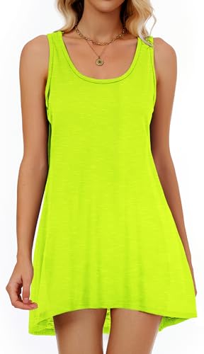 Image of Swimsuit Coverup for Women Bikini Sleeveless Beach Bathing Suit Cover Up | CHICGAL Summer Loose Tank Dress Bikini Beachwear Swimming cover, Vacation Hawaiian Cruise Pool Outfit T shirt Fashion Clothes