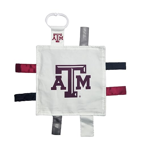 Image of Texas A&M University Crinkle Learning Lovey Sensory Plush Blanket - Tag Toys for Babies - Baby Stroller Toys - Sports Team Pride MVP Registry Gift w /Stroller Clip (8 x 8 Tag Toy)
