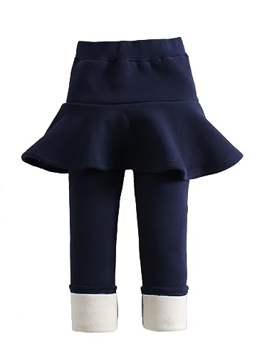 LOLANTA Girls Fleece Lined Leggings with Skirt Warm Winter Pants Kids Footless Ruffle Pantskirt