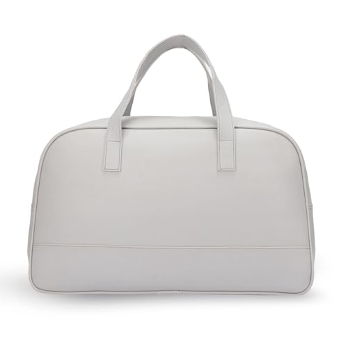 Image of Police Light Grey Leather Soft Duffle Bag for Men and Women(Unisex) 1 Main Compartment||1 Front Zip Pocket