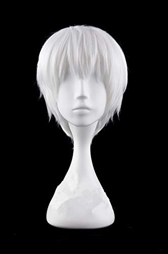 Cosplaza 1Pc Black Pu Leather Zipper Cosplay Mask, 1Pc Short Silver White Wig #TOP1