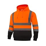 HYCOPROT High Visibility Sweatshirt ANSI Class 3 Reflective Safety Hoodie Hi Vis Hooded Pullover with Black Bottom