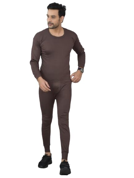 underloop Men's Brown Thermal Underwear Set, Long Sleeve Top and Lower-picture-52