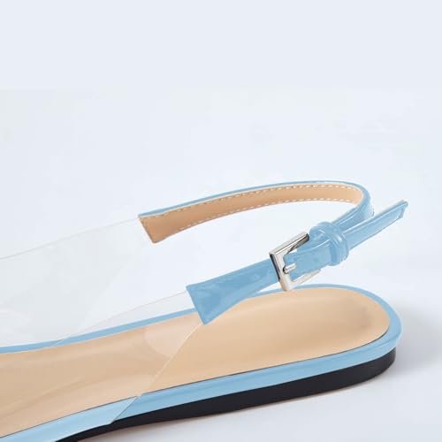 Wrynthevia VogueVent Women's Fashion Pointed Toe Heart Transparent PVC Slingback Flat Shoes Comfort Slip On Cap Toe Clear Ballet Flats Work Wedding Dress Flat Shoes for Women Light Blue Size 94