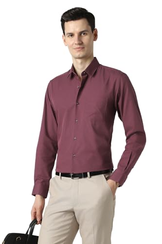 Image of Peter England Men's Slim Fit Full Sleeve Pin-Striped Formal Shirt | Cotton-Rich | Wonder Fabric | Pin Point Oxford