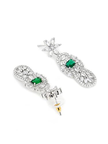 Image of Karatcart Silver Tone Green American Diamond Studded Necklace Set for Women