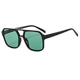 frissin Gafas de sol cuadradas retro, unisex, elegantes, con montura grande, gafas de sol con montura negra, negro/verde