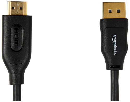 Image of Amazon Basics DisplayPort to HDMI Cable, Video and Audio, Uni-Directional, 1920x1200, 1080p Full HD, Gold-Plated Plugs, 3 Feet, Black, 5-Pack