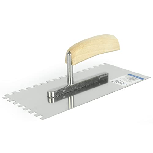 TOOLTY Stainless Steel Square Notched Trowel, 270mm, 8x8mm - For Adhesive Mortars, Wooden Handle, Tile, Tiling, Adhesive, DIY