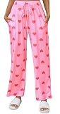 X-Image Women's Casual Drawstring Matching Wide Leg Pajama Pants Mothers Day Wide Leg Pants Red Heart-Pink, Large