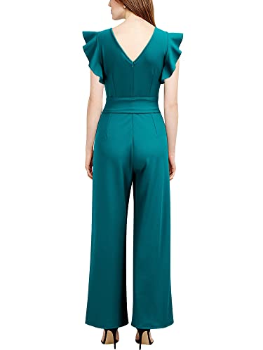 Knitee Women's Vintage Sleeveless Ruffle High Waist Wide Leg Romper Formal Long Jumpsuit with Belt (Acid Blue, Small)