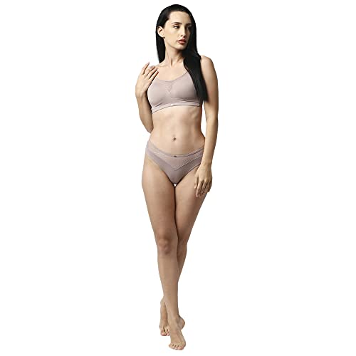 Image of SOIE Women's Full Coverage Padded Bra and Mid Rise Brief with Lace Detailing