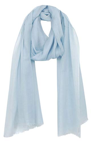 Bovari Écharpe en cachemire pour femme - 100 % cachemire - Extra légère / douce au toucher - Cashmere de qualité supérieure - 200 x 70 cm, Bleu clair/bleu clair, XL Cover