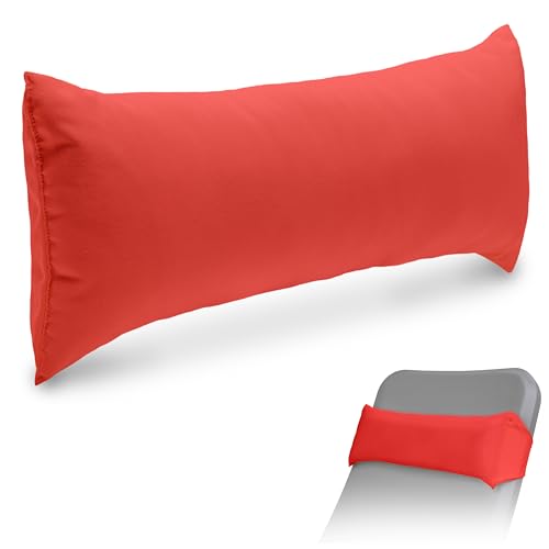 Image of Coast Modern Red Outdoor Lounge Chair Pillow with Strap - Waterproof Headrest Pillow for Pool Lounger & Patio Chaise Cushion