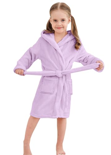 Image of Umeyda Girls Fleece Hooded Robes, Warm Printed Bath Robe for Kids Soft Fuzzy Bathrobe for Gifts