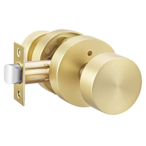 Image of Haidms 1 Pack Gold Privacy Door Knob Interior for Bedroom & Bathroom - Heavy Duty Brushed Gold Door Knob Interior, Modern Round Ball Design Door Handle with Emergency Unlock Keyless